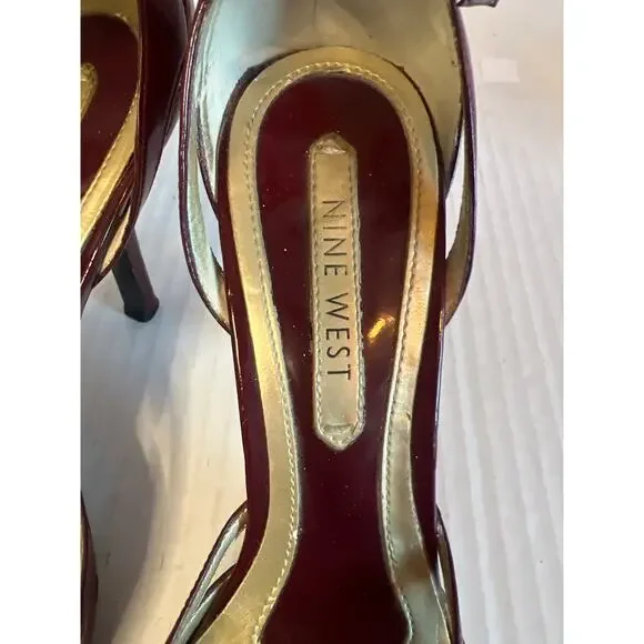 Nine West Vintage Y2K Folowe d'Orsay Burgundy Ankle Strap Heels size 8 - Picture 9 of 14